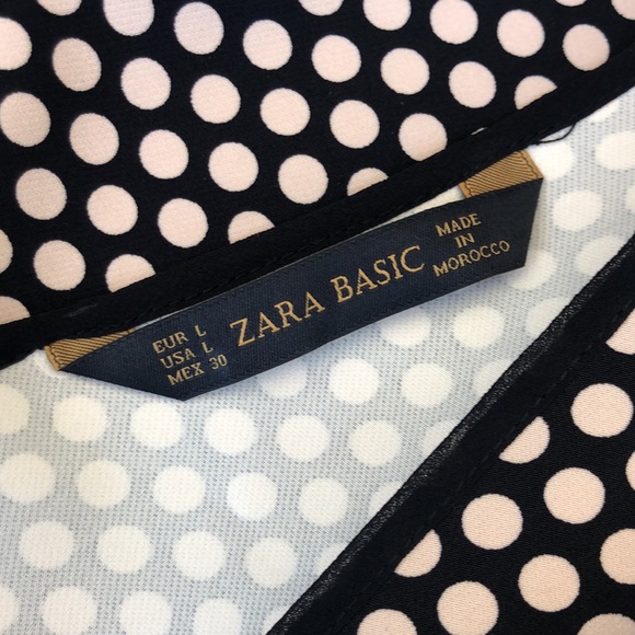 Zara black & cream polkadot dress with deep V - Picture 2 of 5